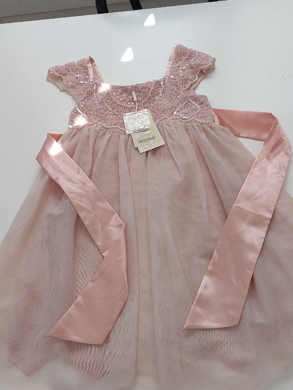 Artisan Blush Pink Lace & Tulle Party Dress with Satin Sash
